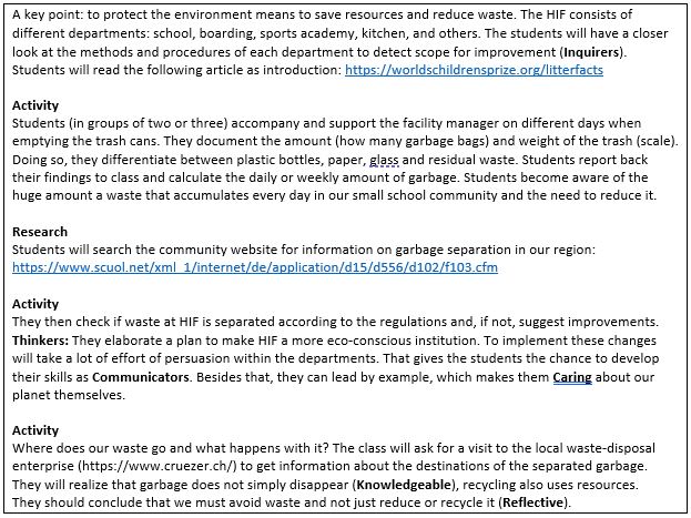 IB Biology Curriculum example